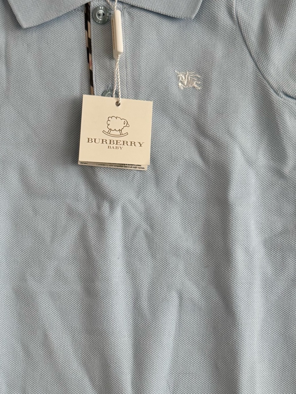 Burberry Light Blue Baby Polo with Signature Check Trim
